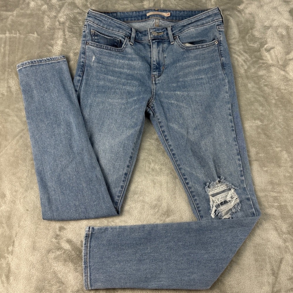 Levis Jeans Womens 28 711 Skinny Blue Distressed Denim EUC